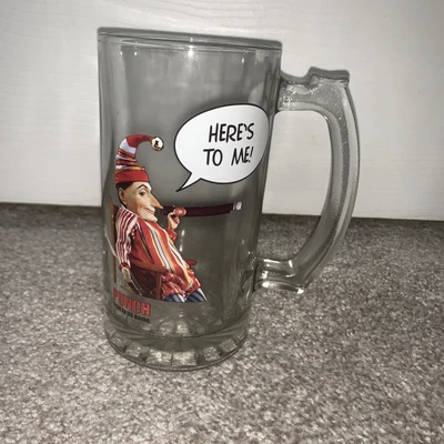 $6.99 • Buy Vintage Punch And Judy Smoking Cigar Clear Glass Handled Beer Mug.  6”