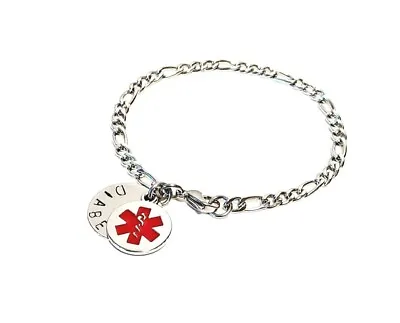 Medical Alert Bracelet Stainless Steel Figaro Stamped Disc & Medical Charm • £6.99