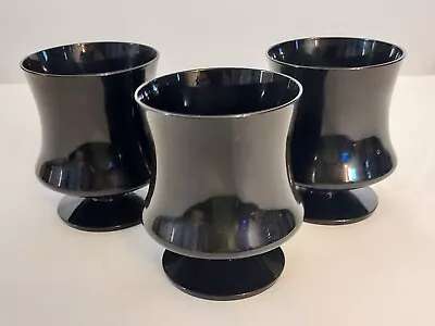 MCM Seneca FASHIONABLES Elegant BLACK Glass LOW WATER GOBLETS Set Of 3 Non Optic • $30.01