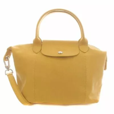 Longchamp Used Auth Bag Women Le Pliage Cuir Handbag Shoulder Bag Yellow • $177.93