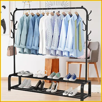 Metal Garment Rack Heavy Duty Closet Organizer Clothes Hanger Shoes Storage Rack • $36.49