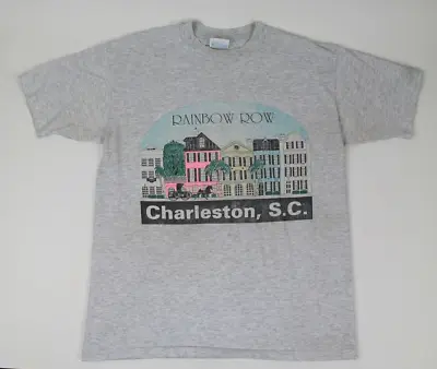 Rainbow Row Charleston SC Vintage T-Shirt Size L Gray Single Stitch USA • $19.95