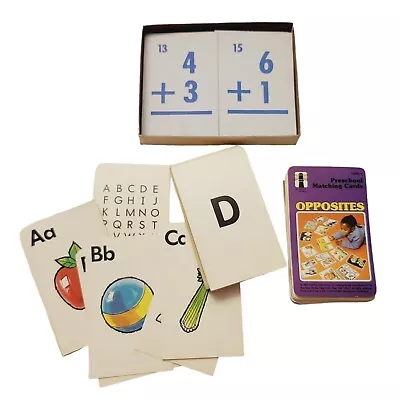 Vintage Preschool Matching Flash Cards Opposites Alphabet Addition Learning Lot • $31