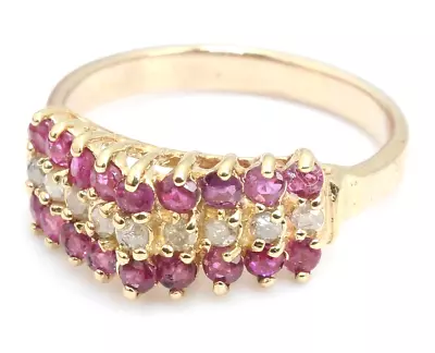+ Vintage 14k Gold Real Diamond & Real Ruby Pyramid Ladies Cocktail Ring Size 6 • $292.50