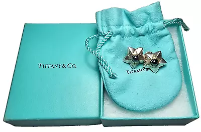 Tiffany & Co. 18K & Sterling Puffed Star Hematite Omega Back Earrings! 750 925 • $525