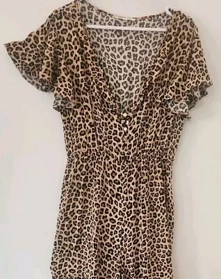 Womens Jumpsuit Sz 14 Leopard Animal Short Sleeve Wide Leg Pants Label Of Love • $19