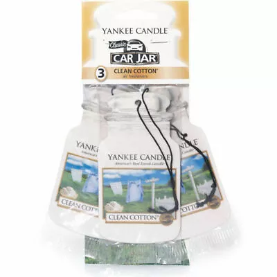 Yankee Candle 3 Pack Car Jar Air Freshener Freshner Fragrance Scent CLEAN COTTON • £6.50