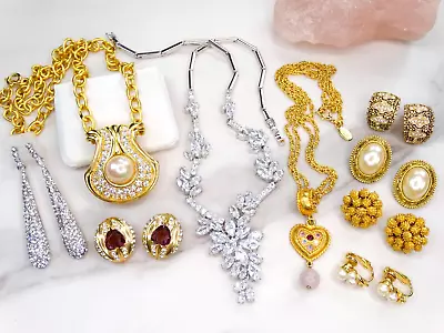 Deco Jewelry Lot Vtg Signed Nolan Miller Joan Rivers D'orlan Crystal Pearl Heart • $23.50