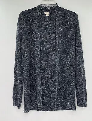 J. Crew Open Front Gray Black Long Sleeve Linen Blend Cardigan Knit Stretch Sz S • $16.96