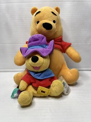 Lot Of 2 Winnie The Pooh Stuffed Animal Plush Disney 8” & 11”  Classic & Cowboy • $7.49