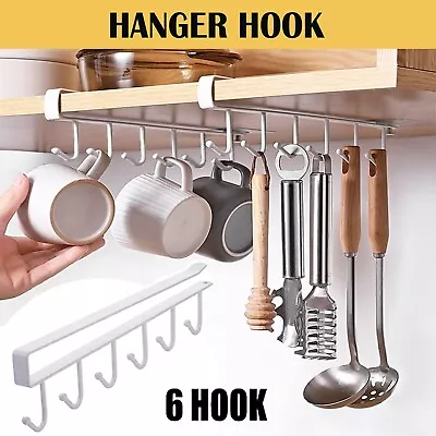 6 Hook Mug Cup Rack Holder Under Shelf Kitchen Cabinet Hanger Wardrobe Organiser • $7.49