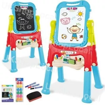 Kids Folding Double Sided Magnetic Drawing Board Easel With Colour Chalk Eraser • £28.99