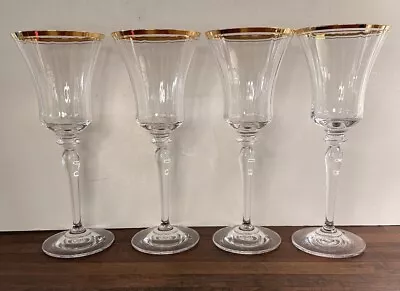 MIkasa Crystal JAMESTOWN GOLD 4 Water Goblet Glasses 9 1/8   • $52.50