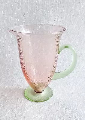 Vintage Watermelon Glass Small Pitcher 8” Depression Glass Pink Green • $20