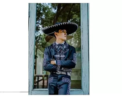 Men 3Pc Customized Black Cotton Embroidered Black Mariachi Suit Cocktail Wear • $1780.44