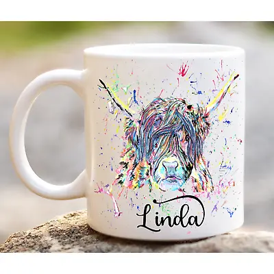 £9.99 • Buy *free Postage Cute Personalised Name Highland Cow Coo Coos Pretty Mug Cup Gift