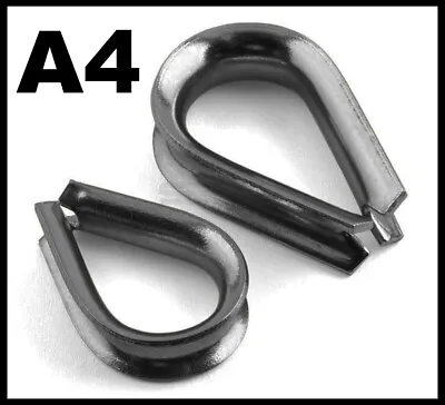 M4 A4 Wire Rope Thimble Clamp Loop Eyelets 316 A4 Stainless Steel 4mm • £2.99