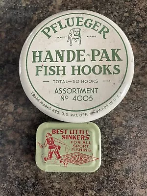 Vintage Pflueger  Fish Hooks And Little Sinkers Fishing Tins • $10.50