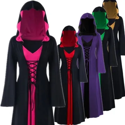 US Women Renaissance Medieval Dress Lace-up Front Hooded Long Robe Halloween  • $6.84