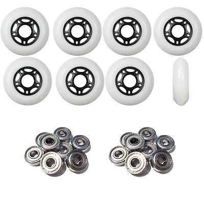 Inline Skate Wheels 80mm 89A Outdoor White Rollerblade 8Pk With Abec 5 Bearings • $29.95