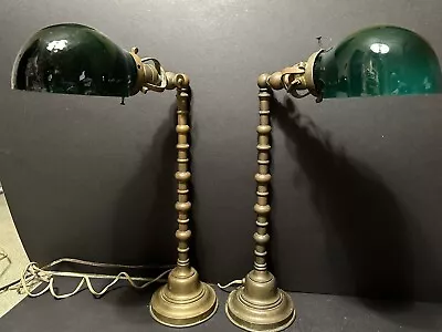 Old Barrister Emeralite Brass Bronze Bankers Desk Industrial Lamp Light PAIR • $0.99