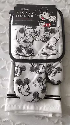 Disney Mickey Mouse 3 Piece Kitchen Set True Love NEW Black White Towel Mitts • $22