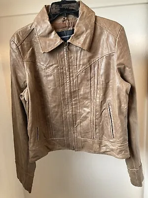 Moda International Leather Brown Zip Up Jacket Size Large • $26