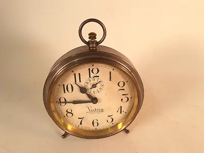 Antique Ingraham Peg Leg  Victory  Alarm Clock Nickel Case Not Running • $52
