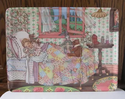 Vtg Melamine Serving Tray Italy Peggy Jo Ackley 1982 Girl In Bed W/ Doll Animals • $15.95