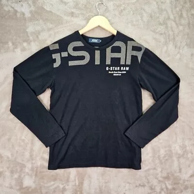 G Star Raw Mens T-Shirt Size M Black Logo Crew Neck 100% Cotton Long Sleeve • $13.88