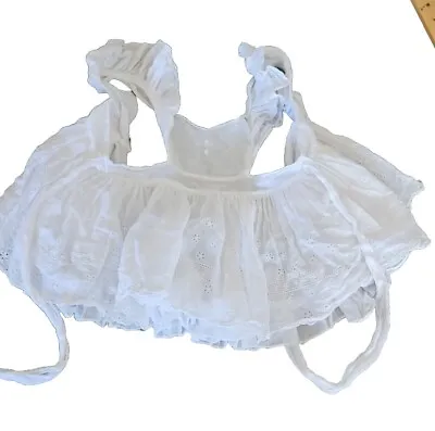 Vintage Baby Dress Pinafore Eyelet Lace White Apron  Cottage 6m USA • $50.41