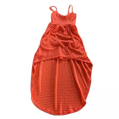 Mimi Chica Dress Womens Small Orange High Low Striped Pocket Round Neck Poly • $9.74