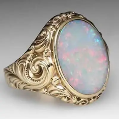 Classic Men's Signet Ring Fire Opal  10K Yellow Gold Over Wedding Ring Size 8-17 • $199.99