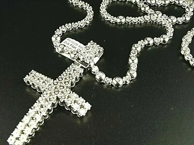 Men's Rosary Sterling Silver Chain With Cross In Natural Diamonds 3.50 Carats • $649