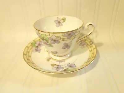 Vintage Tuscan English Bone China Tea Cup & Saucer Violet Flower Basket Weave • $22