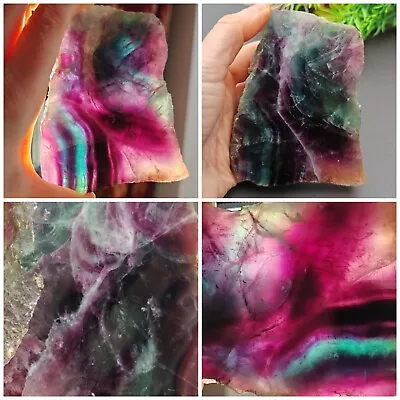 431g 110x90mm Large Rainbow Fluorite Slab Specimen Gemstone Crystal • £49