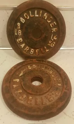 (2) Vintage Bollinger Barbell 3lb Weight Plates Standard 1inx 5in 6lbs  • $15.99