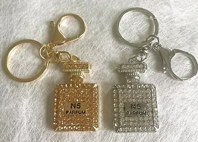 Sparkle PERFUME Bottle Keyring / Handbag Charm GOLD Or SILVER Tone • £3.99