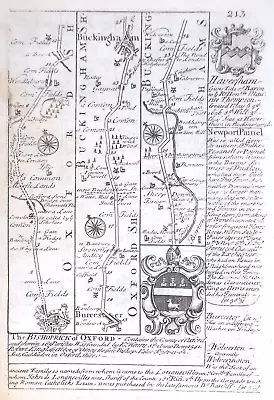 OLD ANTIQUE ROAD MAP  OXFORD BUCKINGHAM  CAMBRIDGE   By OWEN & BOWEN C1740s • £16