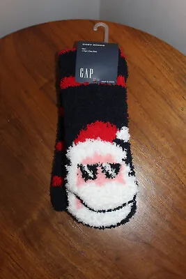 Gap Mens Cozy Socks 1 Pair Santa Face Striped Navy Blue Pink Red White One Size • $8.99