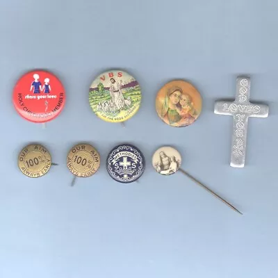 8 PINBACK Button Religious Church Sunday School Methodist Cross Madonna Vintage • $9.99