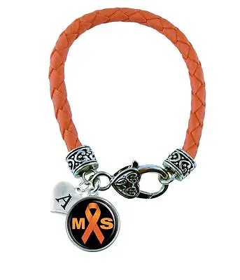 Custom Multiple Sclerosis Awareness Ribbon Orange Leather Bracelet Jewelry • $22.49