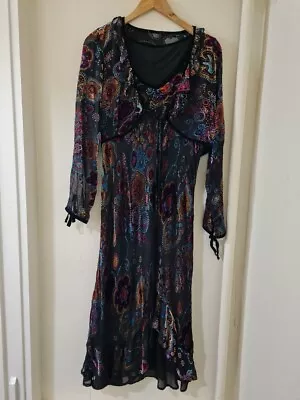Beautiful Black With Multicoloured Pattern Dress & Bolero Jacket Uk 12 Cg W16 • £9.99