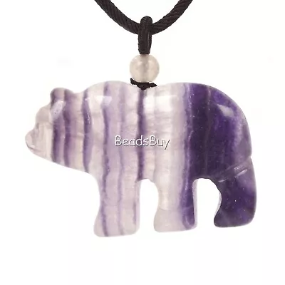 47mm  Genstone Carved Flatback Polar Bear Pendant Necklace 22” • £7.55