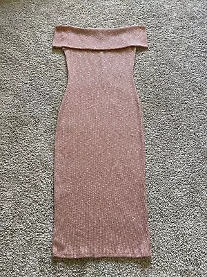 A+ Ellen Women’s Ribbed Sweater Dress Off Shoulder Size XS/S Pink Stretch • £11.52