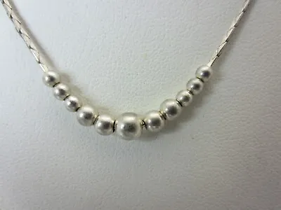 Sterling Silver  5 To 3 Mm. Graduated Bead Necklace 16 Inch Italy • $26