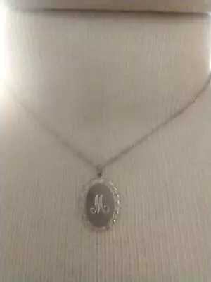 16 Monogram Initial Letter  M  Dainty Pendant Goldtone Diamond Cut Necklacevtg. • $7.99