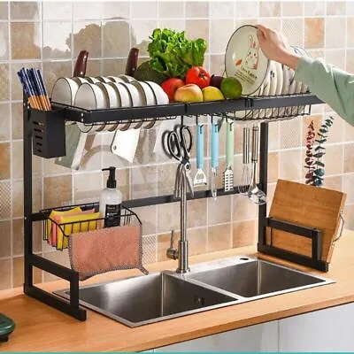 Over Sink Dish Drying Rack Stainless Steel Kitchen Cutlery Dish Drainer Holder • $39.98