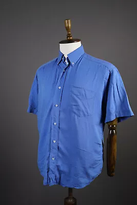 Yves Saint Laurent Vintage Men's YSL Logo Blue Cotton Button Down Shirt Size 4 • $18.74