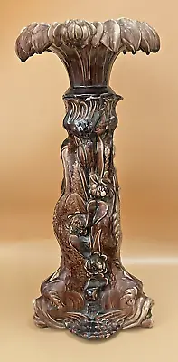 Weller Brown Majolica Dolphin Jardiniere Pedestal Stand • $900